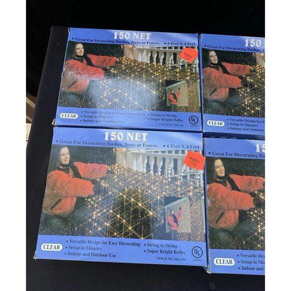 4 New Vtg Boxes Best Value 150 ct. Net Light Sets Clear Indoor/Outdoor 6X4Feet - Picture 3 of 7